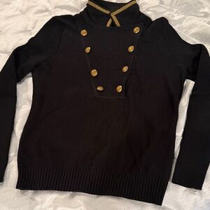 Vintage Ralph Lauren Black cotton Sweater with Gold Buttons. Size Medium